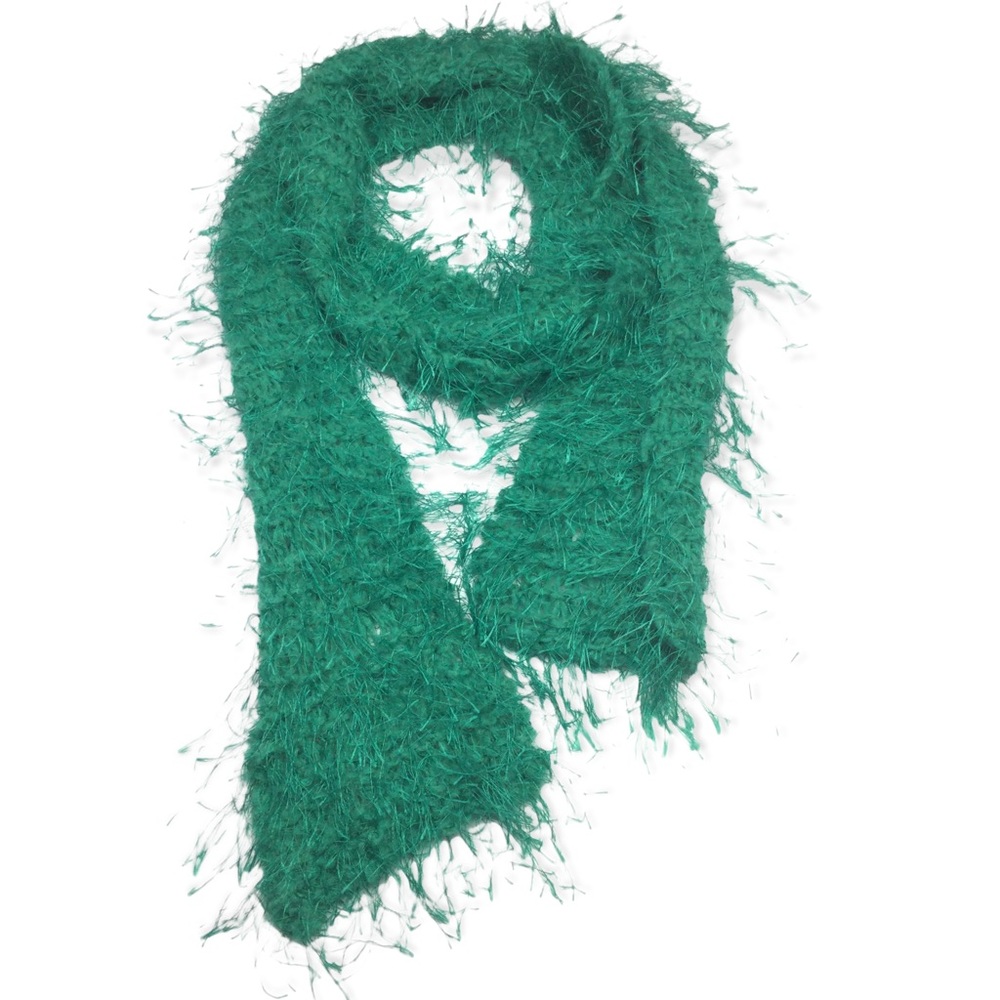 Fuzzy Crocheted Scarf Green Warm & Cozy Women's 68"